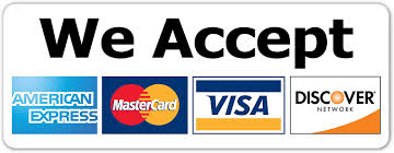 We accept VISA, Mastercard, American Express and Discover